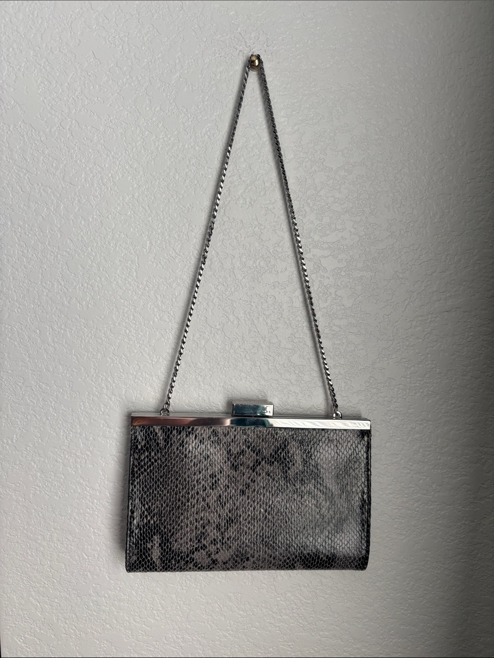 Cole Haan Silver Snakeskin-Effect Chain Shoulder Clutch